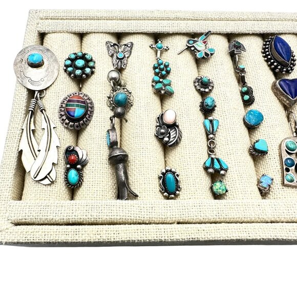 Southwest Native Sterling Silver Turquoise Single Earrings Wear Or Craft 71 Gram - Picture 2 of 6